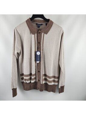Report Collection Sweater Mens Large Tan Brown Cashmere Touch Cardigan NWT